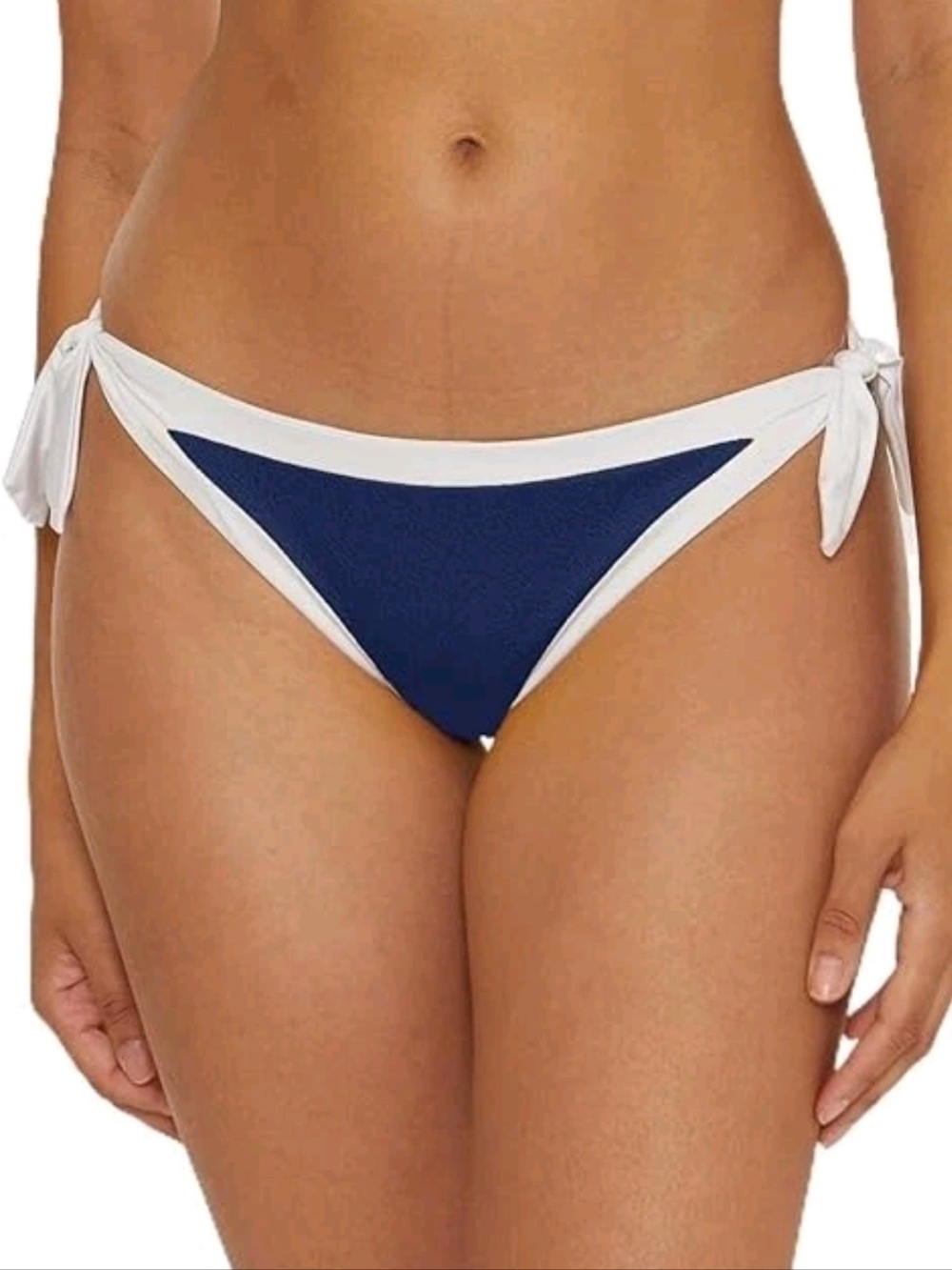 Trina Turk 'Poolside' Textured Side-Tie Bikini Swimsuit Bottom, Navy Blue/White